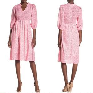 Superfoxx Smocked Midi Dress Floral Hot Pink Women’s Size Small